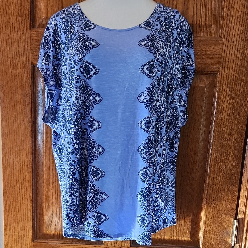 Christopher & Banks Purple, White and Black Patterned Blouse